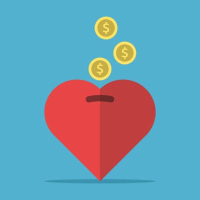 Money falling in money-box Money falling in money-box on blue background. Care, saving and donation concept. Flat design. Vector illustration. No gradients, no transparency